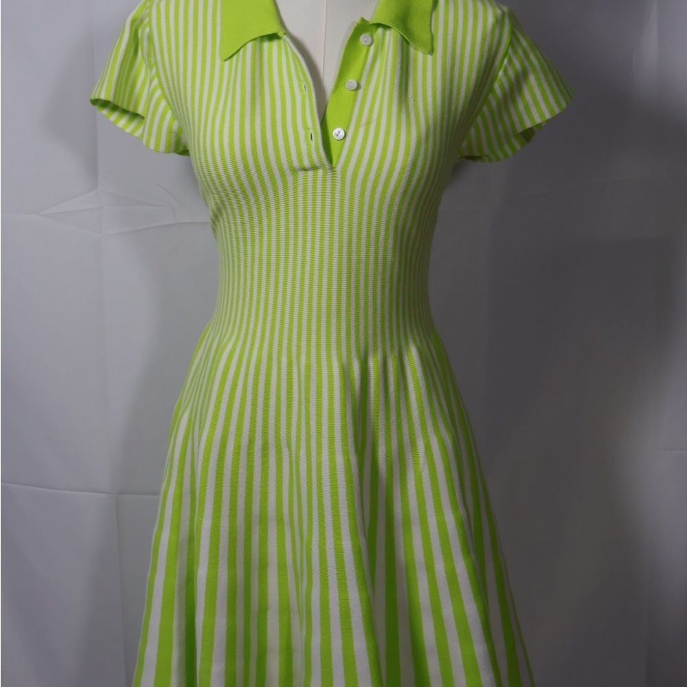 Anthropologie Green Ribbed Polo Collar Mini Dress